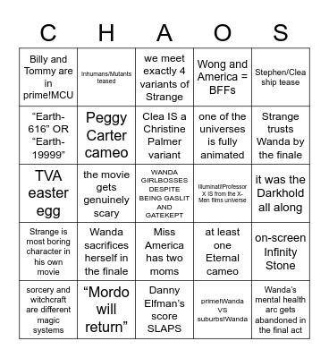 Doctor Strange in the Multiverse of Madness : Coward Edition Bingo Card