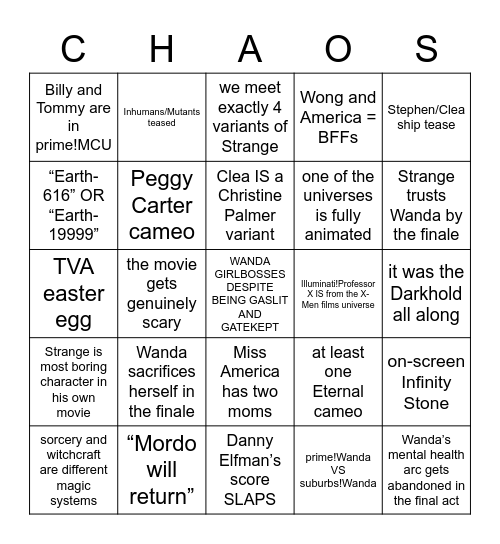 Doctor Strange in the Multiverse of Madness : Coward Edition Bingo Card