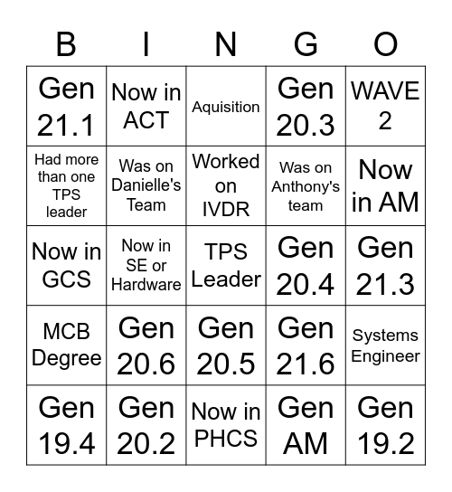 Alumni Bingo Card