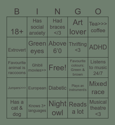Ephemerality’s Bingo Card