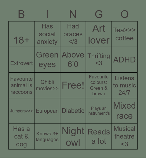 Ephemerality’s Bingo Card