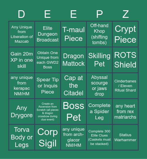 Cheap Deepz Bingo! Bingo Card