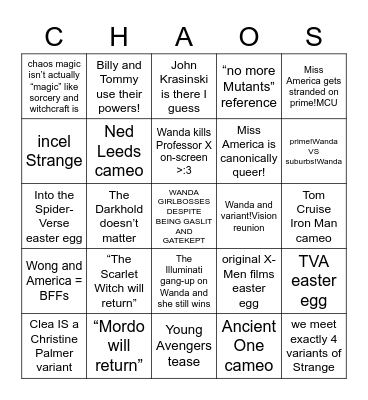 Doctor Strange in the Multiverse of Madness : Version 1 Bingo Card