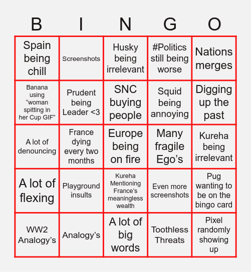 RC #diplomacy Bingo Card