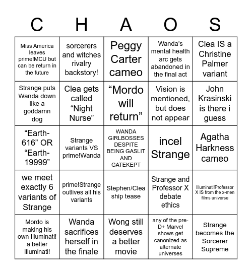 Doctor Strange in the Multiverse of Madness : Chaos Edition for Team Strange Bingo Card