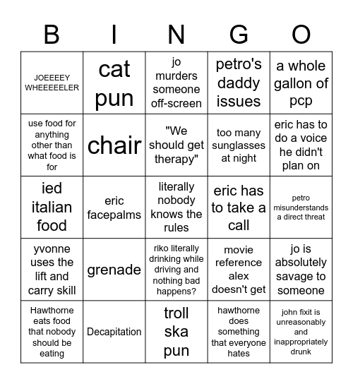 SHADOWRUN - LASANGA-YAAAS Bingo Card