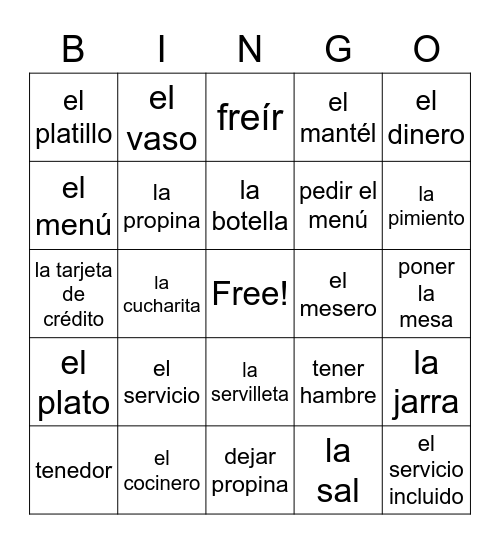 En el restaurante Bingo Card