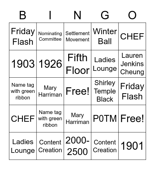 NYJL 101 - 4 Bingo Card