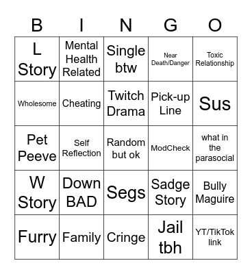 Confession Bingo! Bingo Card