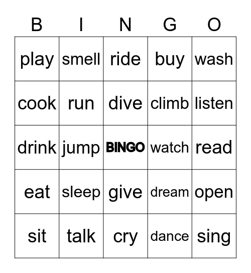 verbs Bingo Card