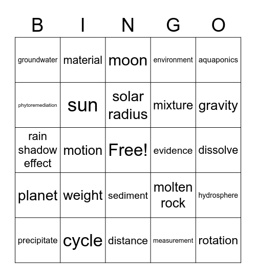 Vocabulary Bingo! Bingo Card