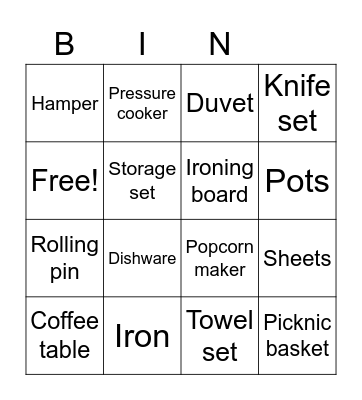 Wedding showerBingo Card