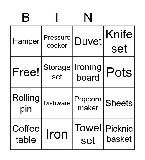 Wedding showerBingo Card
