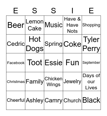 Essie's Birthday Bingo Card