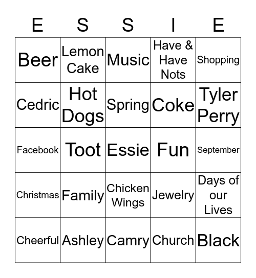 Essie's Birthday Bingo Card