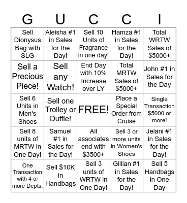 Tysons Galleria Gucci Bingo! Bingo Card