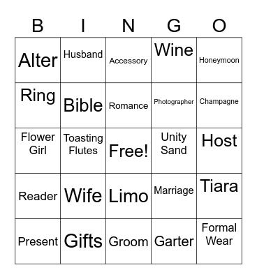 Bridal Shower Bingo Card