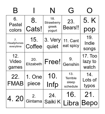 Untitled Bingo Card