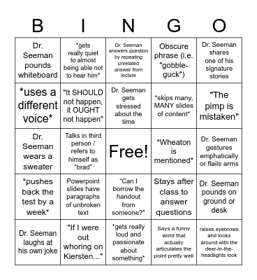 Dr. Seeman Contemp Bingo Card