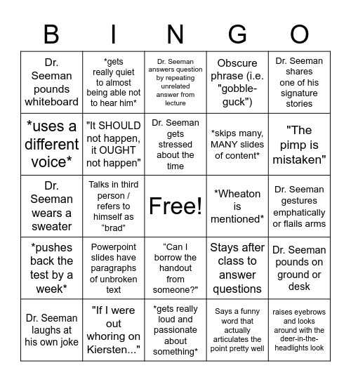 Dr. Seeman Contemp Bingo Card