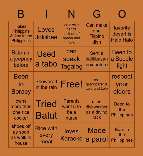 Filipinx Edition Bingo Card