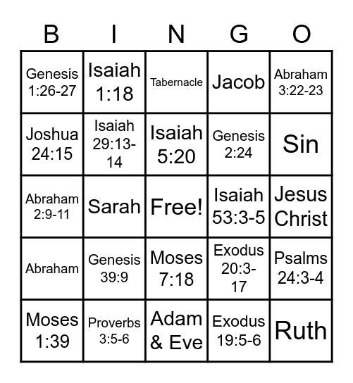 Old Testament Doctrinal Mastery Bingo Card