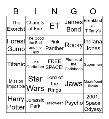 Movie Theme Bingo Card
