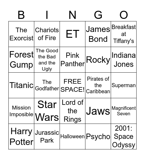 Movie Theme Bingo Card