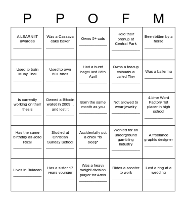 Crawl n' Brawl Human Bingo Card