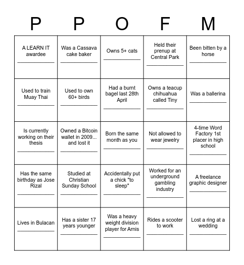 Crawl n' Brawl Human Bingo Card