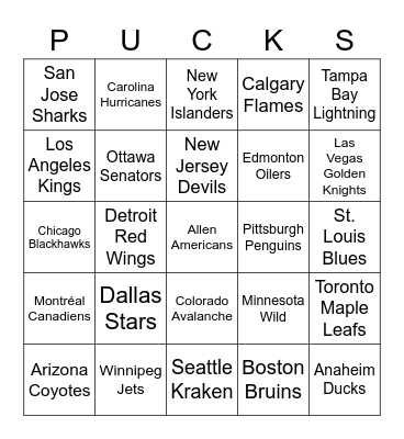 Hockey Bingo Card