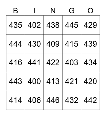 Number Bingo Card