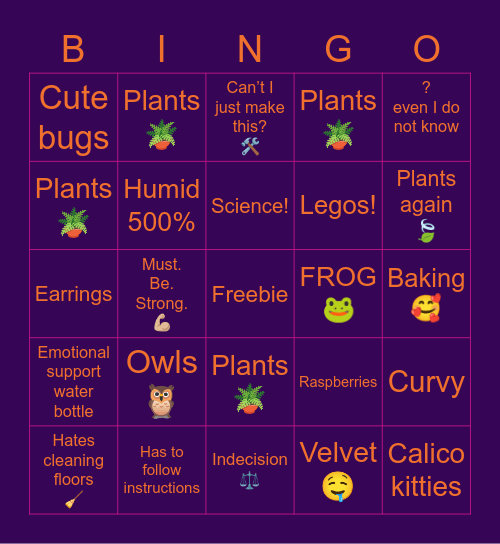 Kysadilla BINGO Card