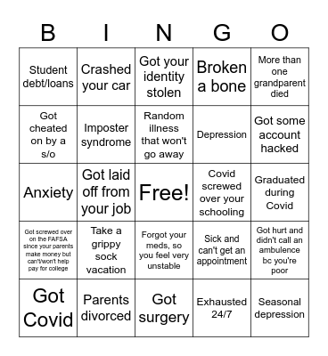 Life Sucks Bingo Card