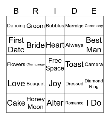 Bridal Shower Bingo Card