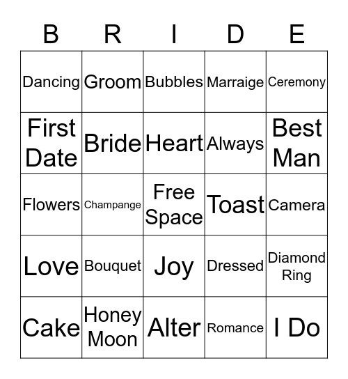 Bridal Shower Bingo Card