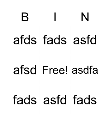 Test Bingo Card