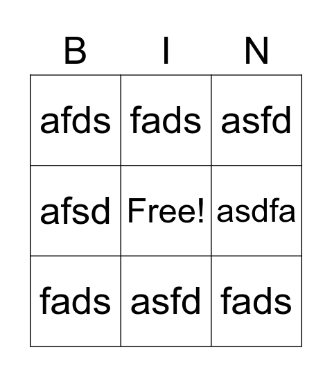 Test Bingo Card