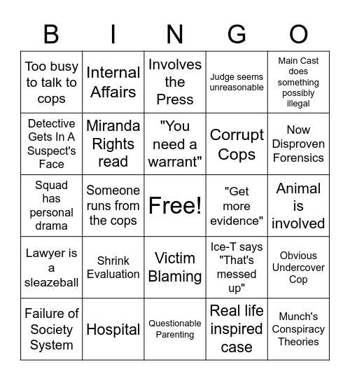 Law & Order SVU Bingo v2.5 Bingo Card
