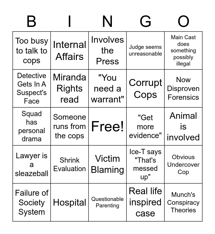 Law & Order SVU Bingo v2.5 Bingo Card