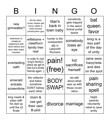 OWL HOUSE FINAL EPISODES Bingo Card