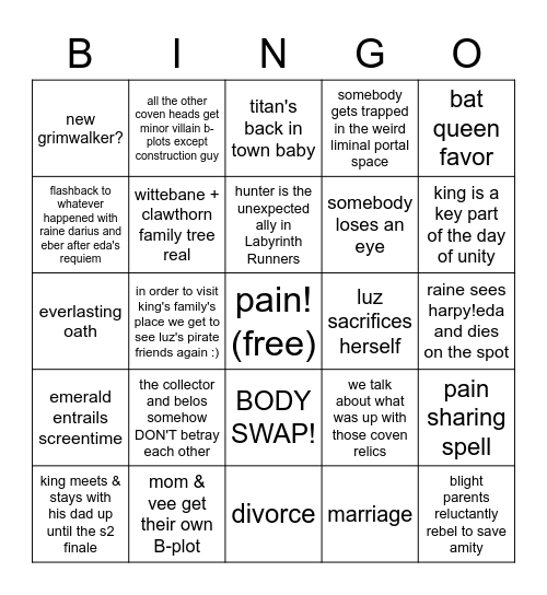 OWL HOUSE FINAL EPISODES Bingo Card