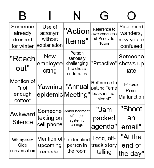 SITE MEETING Bingo Card