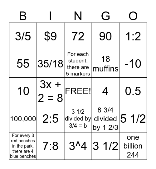 Math Bingo Card