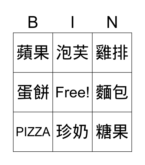 想吃什麼 Bingo Card