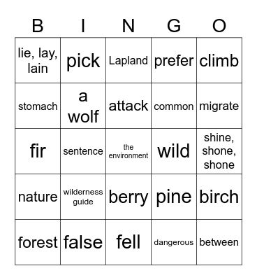 Scene 1 Text 10 Bingo Card