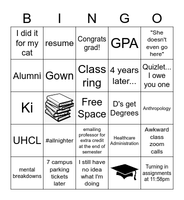 Ki's Graduation Party Bingo Card