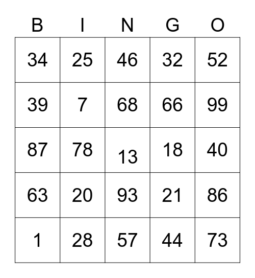 bingo number Bingo Card