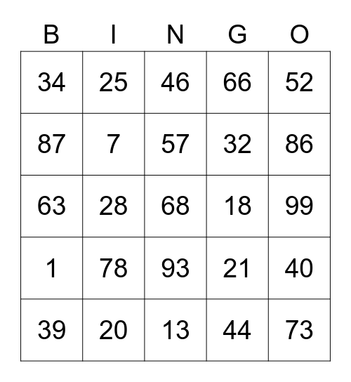 bingo number Bingo Card