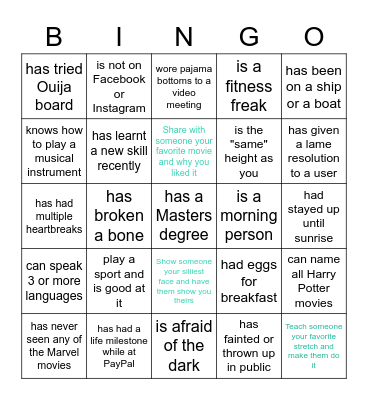 Full Board! Find someone who Bingo Card